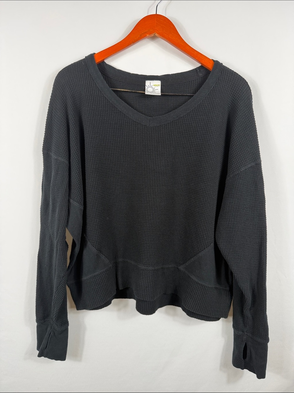 aerie offline Charcoal Waffle V-Neck Sweater. Womens oversized Small
